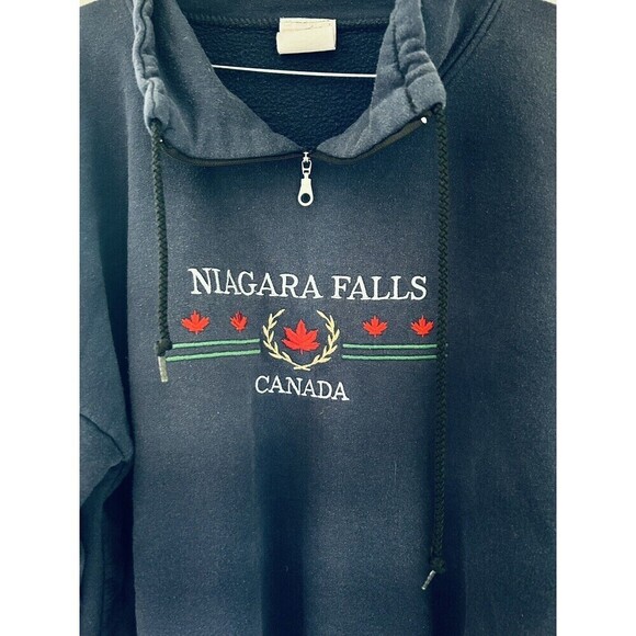 Vintage 90s Niagara Falls Canada Souvenir Cotton Henley Tie Neck Sweatshirt Sz M - Picture 2 of 4